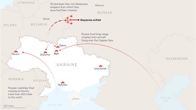 У NYT опублікували карту обстрілів України 25-26 червня