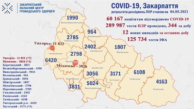 COVID-19 на Закарпатті: 12 нових випадків за добу, 183 людей одужали COVID-19 на Закарпатті: 12 нових випадків за добу, 183 людей одужали