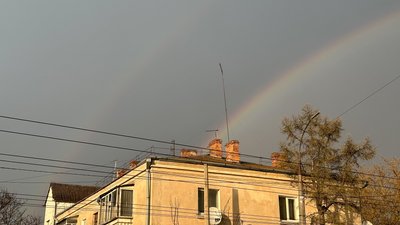 Подвійна райдуга над Хмельницьким під час зливи