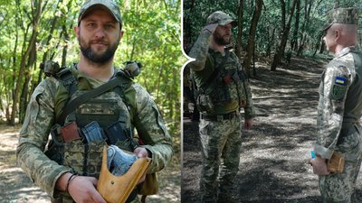 Військовий з позивним Лісник під час вручення нагороди