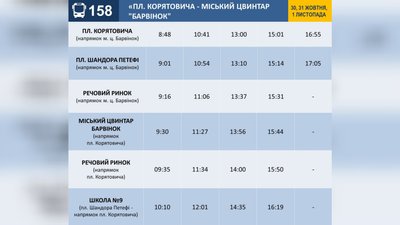 Графік руху 158 маршруту з 30 жовтня по 1 листопада Графік руху 158 маршруту з 30 жовтня по 1 листопада