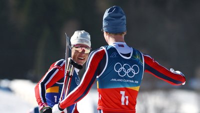 Йоганнес Клебо та Ейнар Хедегарт після виграшу "золота" Олімпіади-2026