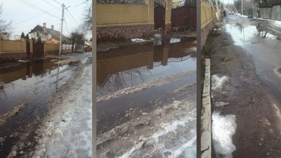 У Житомирі після капітального ремонту на проїжджій частині однієї з вулиць збирається вода