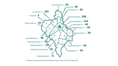 COVID-19 на Прикарпатті: географія хворих. 15 травня COVID-19 на Прикарпатті: географія хворих. 15 травня