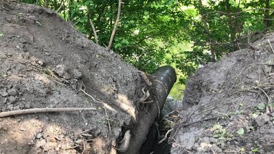 Канава між технічною водоймою і річкою