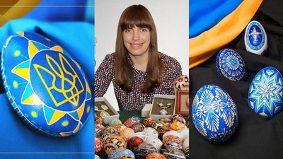 Жителька Тернопільщини безкоштовно навчає писанкарству під час виставки своїх робіт