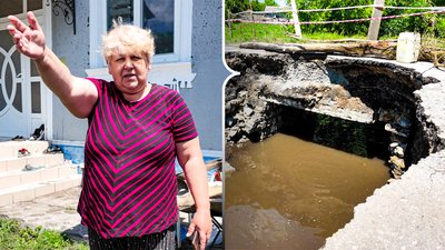 Місцева жителька села Путрине Кельменецької громади та зруйнований міст внаслідок зливи