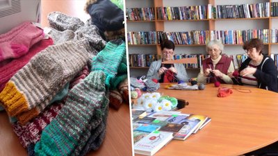 Жінки з Кіровоградщини в'яжуть шкарпетки для військових