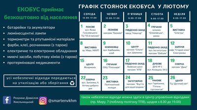 Графік адрес стоянок екобуса в лютому. Графік адрес стоянок екобуса в лютому.