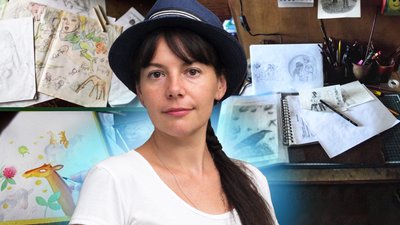 Колаж із художницею Юлією Поліщук та її ілюстраціями