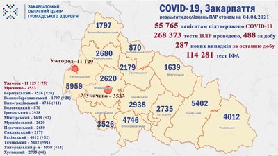 287 випадків COVID-19 виявили за добу на Закарпатті 287 випадків COVID-19 виявили за добу на Закарпатті