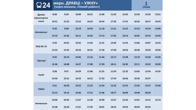 Графік руху автобуса №24 на 1 січня Графік руху автобуса №24 на 1 січня