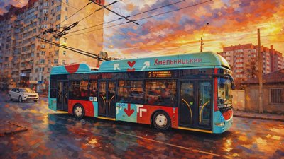 Ілюстрація "Тролейбуса Перемоги" у Хмельницькому