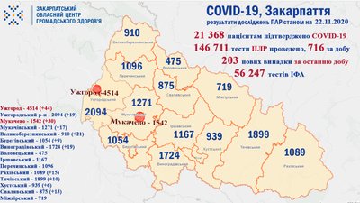 203 нові випадки COVID-19 виявлено на Закарпатті за добу 203 нові випадки COVID-19 виявлено на Закарпатті за добу