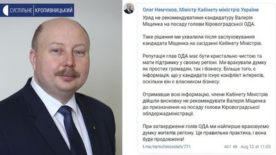 Уряд не рекомендуватиме Міщенка на посаду голови Кіровоградської ОДА Уряд не рекомендуватиме Міщенка на посаду голови Кіровоградської ОДА