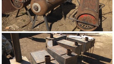 "Буржуйки" виготовляють зі старих газових балонів та з листів металу. Колаж: Суспільне Поділля. "Буржуйки" виготовляють зі старих газових балонів та з листів металу. Колаж: Суспільне Поділля.