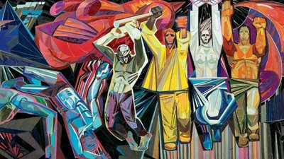A sketch of the mosaics "Victory Flag" for the museum in Krasnodon, Luhansk region – done by Alla Horska, Viktor Zaretskyi and Volodymyr Smyrnov