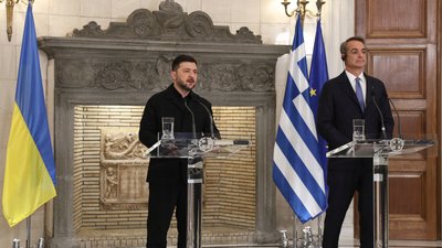 Прем'єр-міністр Греції Кіріакос Міцотакіс, президент України Володимир Зеленський
