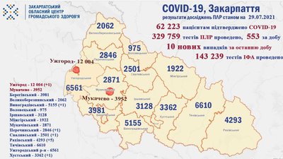 На Закарпатті за добу зареєстрували десять нових випадків COVID-19 На Закарпатті за добу зареєстрували десять нових випадків COVID-19
