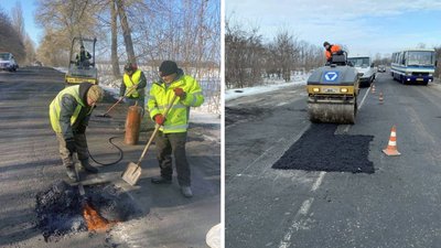 У перервах між снігопадами: черкаські дорожники продовжують ямкові ремонти