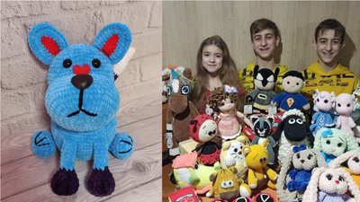 Мама, донька та сини. У Світловодську родина в'яже іграшки та шапки