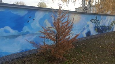 Мурал з військовим літаком, листопад 2023, Старокостянтинів Мурал з військовим літаком, листопад 2023, Старокостянтинів