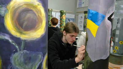 Волинські студенти розмальовують тубуси від снарядів до благодійного аукціону Волинські студенти розмальовують тубуси від снарядів до благодійного аукціону