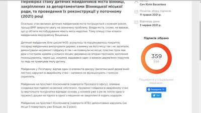 Перевірити чотири дитячих майданчики: у міськраді відповіли на петицію вінничанки Перевірити чотири дитячих майданчики: у міськраді відповіли на петицію вінничанки