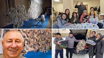 Учитель плете маскувальні сітки для своїх учнів на фронт Учитель плете маскувальні сітки для своїх учнів на фронт