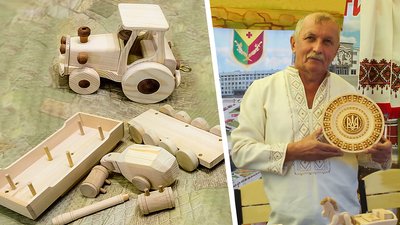 "Український трофей". Олександрієць виготовляє з дерева патріотичні іграшки