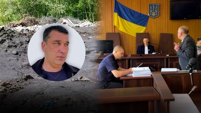 Руслан Ніязов на фоні полігону твердих побутових відходів у Прилуках на Чернігівщині