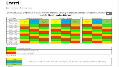 На Тернопільщині оприлюднили графік вимкнень електроенергії на цей тиждень