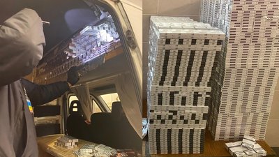 На "Ягодині" у двох мікроавтобусах виявили приховані 10 тисяч пачок цигарок