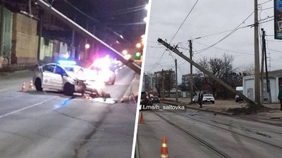 У Харкові патрульний автомобіль збив електроопору: на водія склали протокол