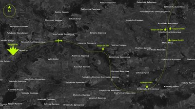 Рух ракети відповідно до свідчень очевидців, ракетний удар по драмтеатру у Чернігові Рух ракети відповідно до свідчень очевидців, ракетний удар по драмтеатру у Чернігові