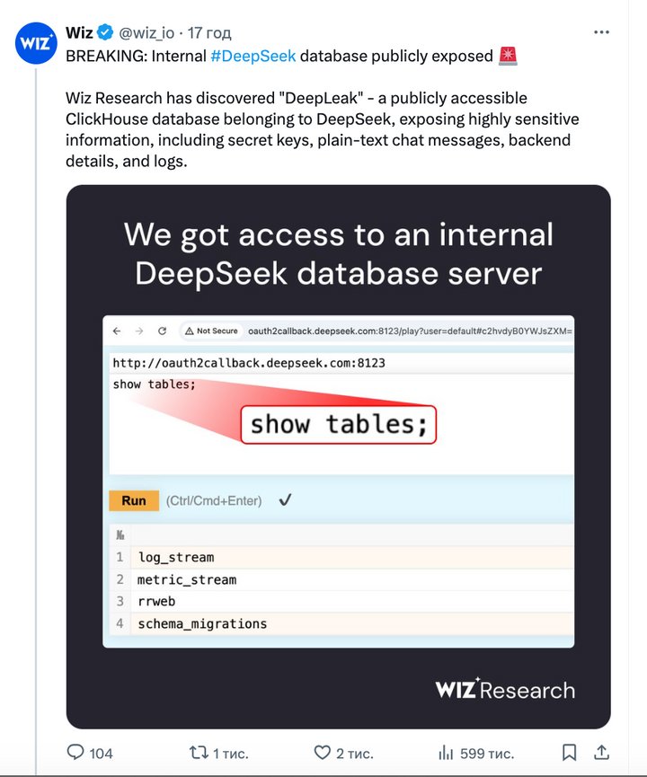 DeepSeek: історія чатів та секретні ключі потрапили в Інтернет